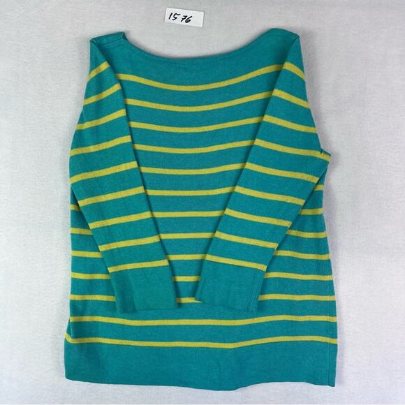Boden Sweater Womens 6 Green Yellow Striped Boat Neck Cashmere Angora - Picture 5 of 12